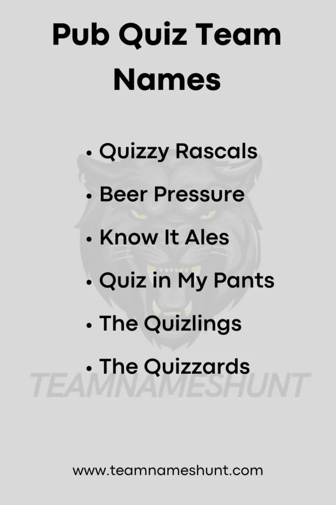 Pub Quiz Team Names